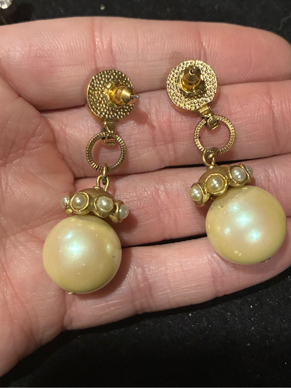 Vintage Etruscan Revival Pearl Cabochon Drop Earrings - Picture 3 of 3